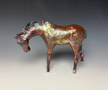 Load image into Gallery viewer, Copper Rainbow Satin Raku Horse 876