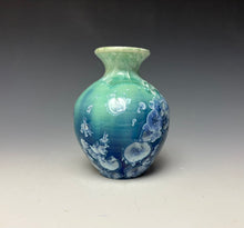 Load image into Gallery viewer, Crystalline Glazed Mini Vase in Light Green with Blue