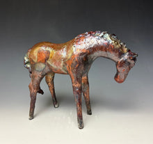 Load image into Gallery viewer, Copper Rainbow Satin Raku Horse 876
