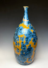 Load image into Gallery viewer, Large Blue and Orange Crystalline Glazed Teardrop Vase