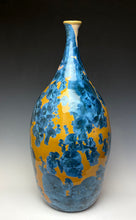 Load image into Gallery viewer, Large Blue and Orange Crystalline Glazed Teardrop Vase