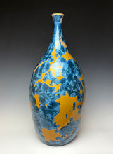 Load image into Gallery viewer, Large Blue and Orange Crystalline Glazed Teardrop Vase