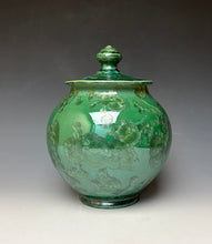 Load image into Gallery viewer, Green and Silver Crystalline Glazed Jar