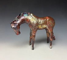 Load image into Gallery viewer, Copper Rainbow Satin Raku Horse 876