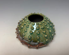 Load image into Gallery viewer, Green Copper Raku Mini Urchin AirPlant Vase #11