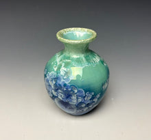 Load image into Gallery viewer, Crystalline Glazed Mini Vase in Light Green with Blue