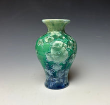 Load image into Gallery viewer, Crystalline Glazed Mini Vase in Emerald Green with Blue