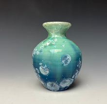 Load image into Gallery viewer, Crystalline Glazed Mini Vase in Light Green with Blue