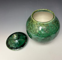 Load image into Gallery viewer, Green and Silver Crystalline Glazed Jar