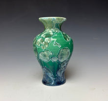 Load image into Gallery viewer, Crystalline Glazed Mini Vase in Emerald Green with Blue