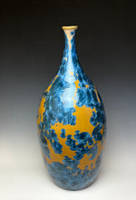 Load image into Gallery viewer, Large Blue and Orange Crystalline Glazed Teardrop Vase