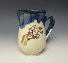 Load image into Gallery viewer, Gold Jumping Horse & Rider Mug- Galaxy Blue #1