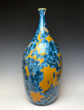 Load image into Gallery viewer, Large Blue and Orange Crystalline Glazed Teardrop Vase