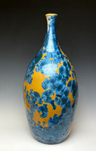 Load image into Gallery viewer, Large Blue and Orange Crystalline Glazed Teardrop Vase