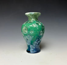 Load image into Gallery viewer, Crystalline Glazed Mini Vase in Emerald Green with Blue