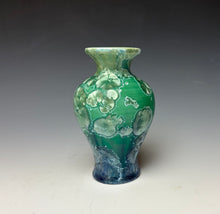 Load image into Gallery viewer, Crystalline Glazed Mini Vase in Emerald Green with Blue