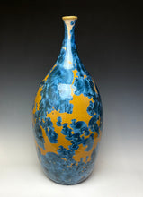 Load image into Gallery viewer, Large Blue and Orange Crystalline Glazed Teardrop Vase