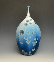 Load image into Gallery viewer, Deep Ocean Blue and Silver Crystalline Teardrop Vase