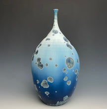 Load image into Gallery viewer, Deep Ocean Blue and Silver Crystalline Teardrop Vase