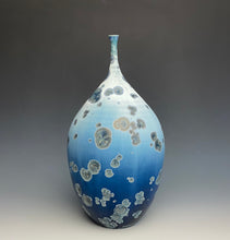 Load image into Gallery viewer, Deep Ocean Blue and Silver Crystalline Teardrop Vase