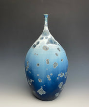 Load image into Gallery viewer, Deep Ocean Blue and Silver Crystalline Teardrop Vase