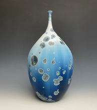 Load image into Gallery viewer, Deep Ocean Blue and Silver Crystalline Teardrop Vase