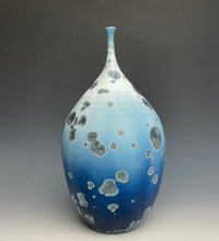 Load image into Gallery viewer, Deep Ocean Blue and Silver Crystalline Teardrop Vase