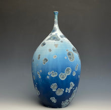 Load image into Gallery viewer, Deep Ocean Blue and Silver Crystalline Teardrop Vase