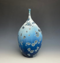 Load image into Gallery viewer, Deep Ocean Blue and Silver Crystalline Teardrop Vase