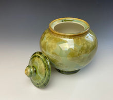 Load image into Gallery viewer, Olive Green Crystalline Glazed Jar