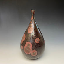 Load image into Gallery viewer, Iridescent Iron and Ruby Galaxy Crystalline Glazed Teardrop Vase