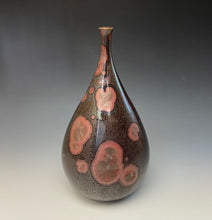 Load image into Gallery viewer, Iridescent Iron and Ruby Galaxy Crystalline Glazed Teardrop Vase
