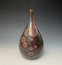 Load image into Gallery viewer, Iridescent Iron and Ruby Galaxy Crystalline Glazed Teardrop Vase
