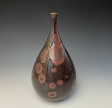 Load image into Gallery viewer, Iridescent Iron and Ruby Galaxy Crystalline Glazed Teardrop Vase
