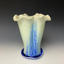 Load image into Gallery viewer, Blue and White Crystalline Petal Vase