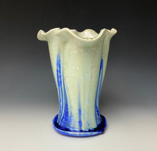 Load image into Gallery viewer, Blue and White Crystalline Petal Vase
