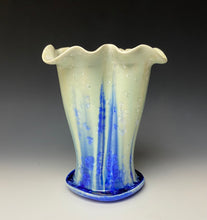 Load image into Gallery viewer, Blue and White Crystalline Petal Vase