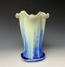 Load image into Gallery viewer, Blue and White Crystalline Petal Vase