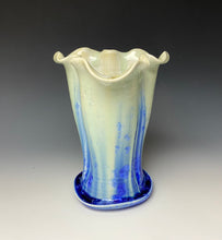 Load image into Gallery viewer, Blue and White Crystalline Petal Vase