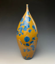 Load image into Gallery viewer, Blue and Yellow Crystalline Teardrop Vase
