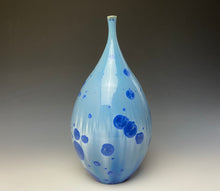 Load image into Gallery viewer, Blue and White Crystalline Glazed Teardrop Vase