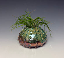 Load image into Gallery viewer, Green Copper Raku Mini Urchin AirPlant Vase #11
