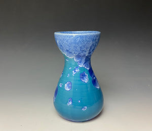 Teal Blue Silver Crystalline Glazed Bulb Vase