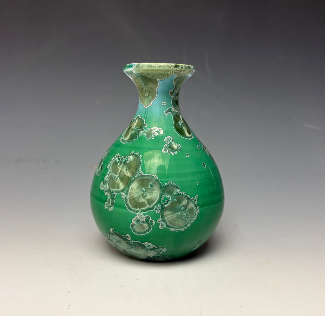 Emerald Green & Silver Crystalline Glazed Mini Vase