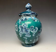 Load image into Gallery viewer, Deep Aqua Crystalline Glazed Jar
