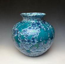 Load image into Gallery viewer, Large Crystalline Glazed Vase in Teal Blue and Silver
