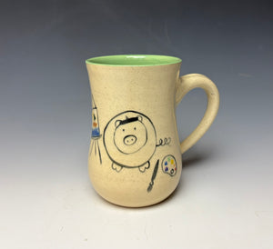 Artist Pig Mug- Light Green
