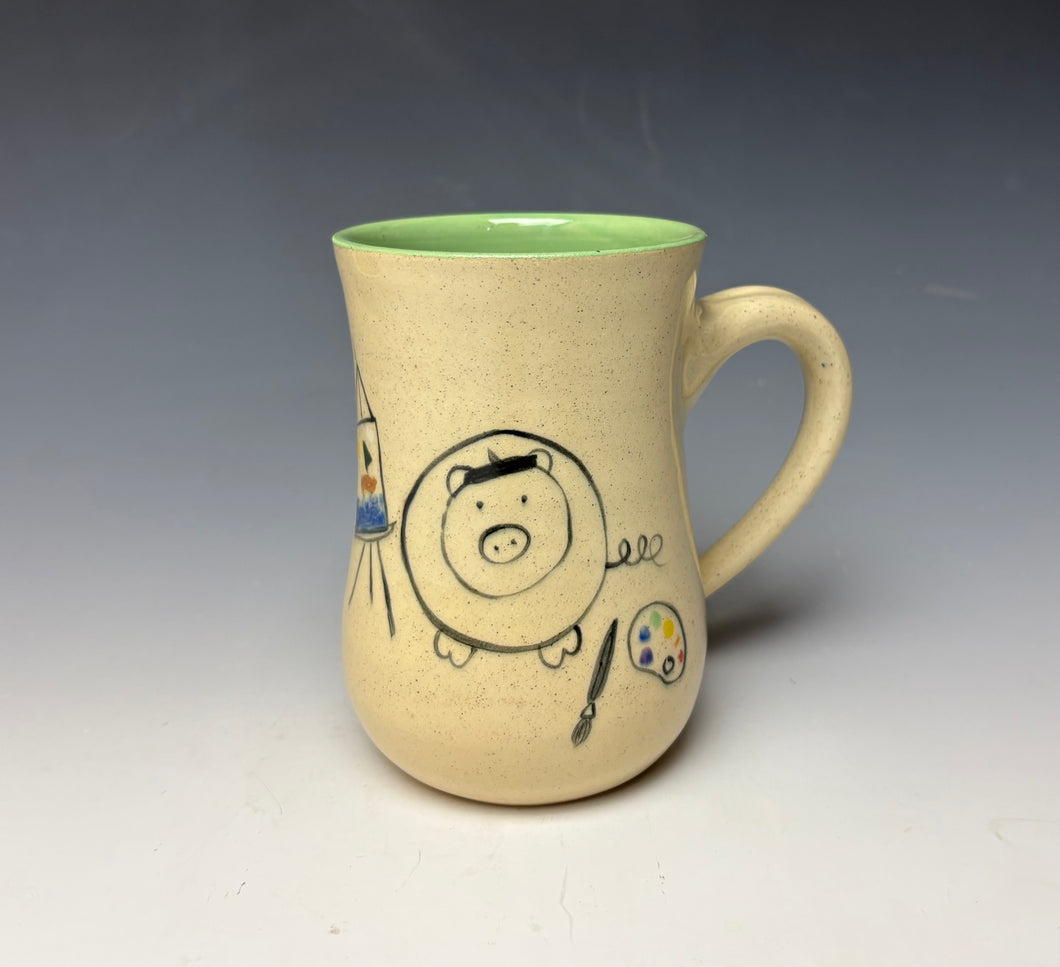 Artist Pig Mug- Light Green