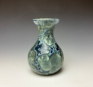 Deep Ocean Blue and Silver Crystalline Mini Vase 3