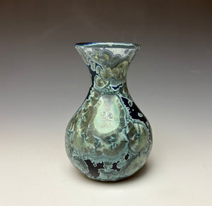 Deep Ocean Blue and Silver Crystalline Mini Vase 3